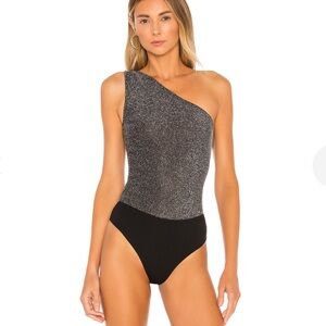 NEW Lovers + Friends Angelina bodysuit thong one shoulder sparkly top XS